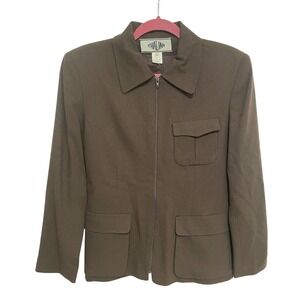 Vintage Thalian Blazer 1990s Chocolate Brown Wool‎ Zip Front Jacket Size 8 EUC